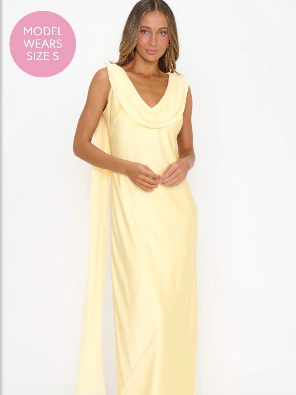 Pale Yellow Draped Maxi Dress
